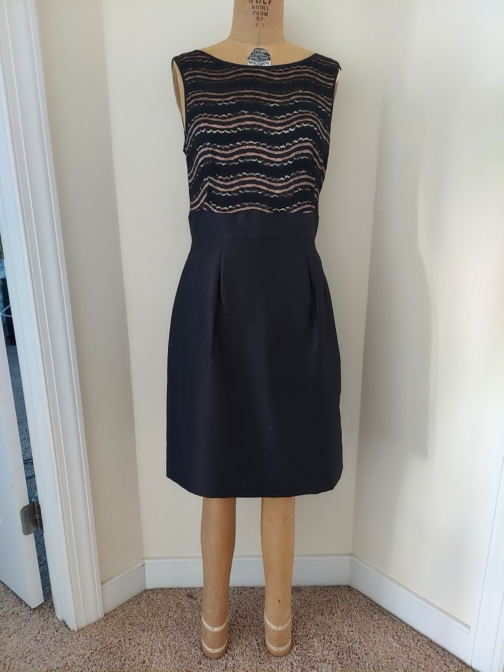 Tahari Black Dress with Cream Lace Bodice